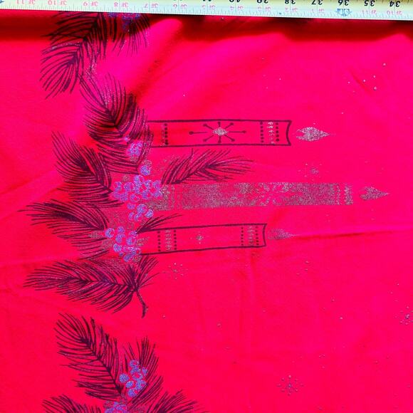 Vtg Christmas CALIFORNIA HAND PRINTS Tablecloth circa 1950s 64" x 51" Red - Picture 4 of 16